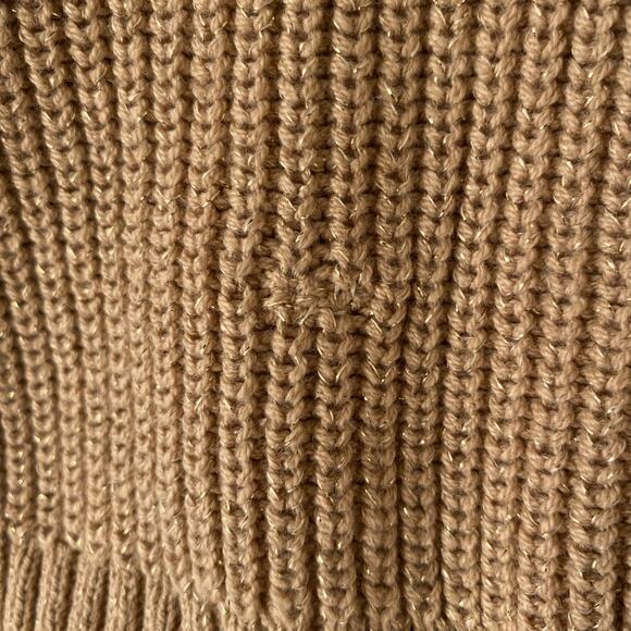 LIGHT FLAW BELLE BY KIM GRAVEL Turtleneck Holiday Sweater Tan Metallic Gold XS - Picture 3 of 6